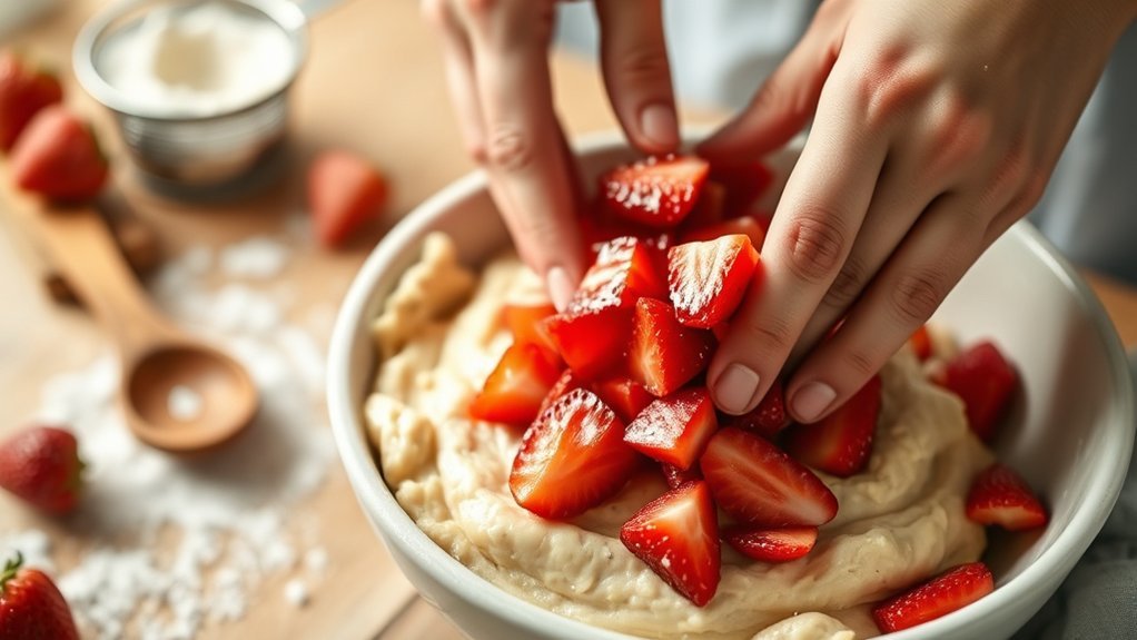 gently fold in strawberries