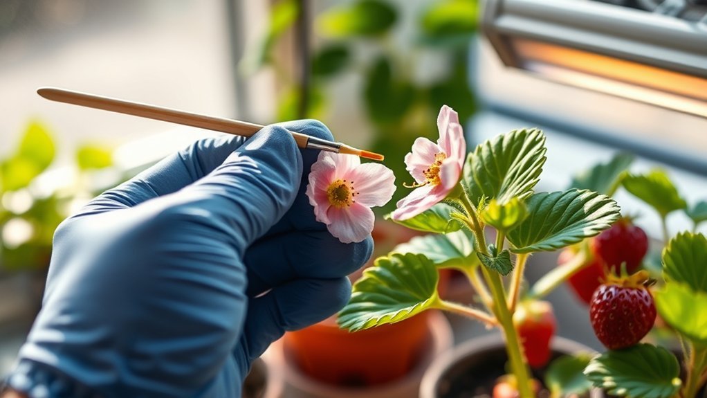 hand pollinate indoor strawberries