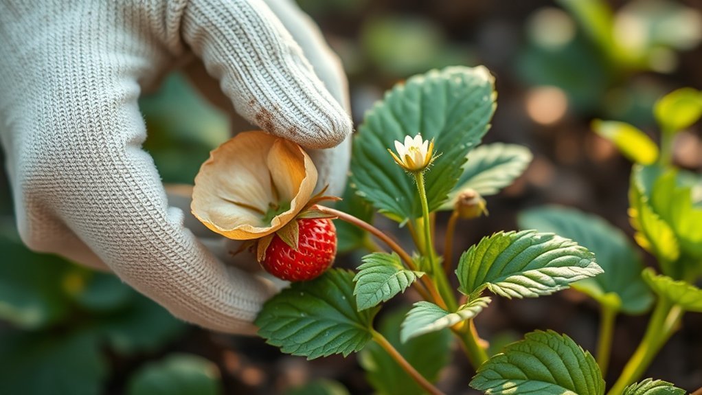 prune unhealthy leaves and runners