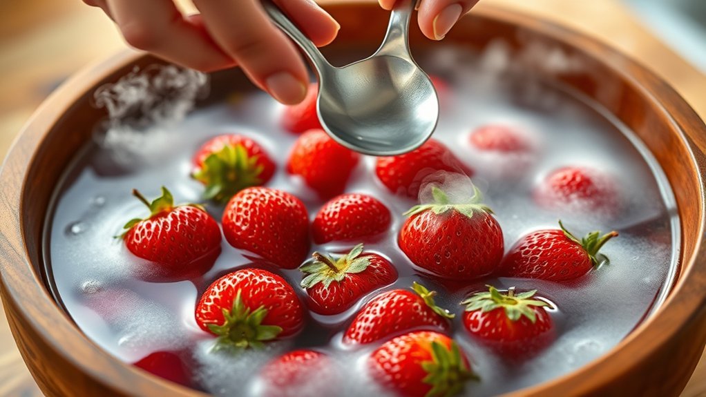 soak strawberries in hot water