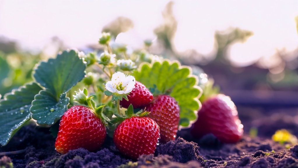 strawberries grow on plants