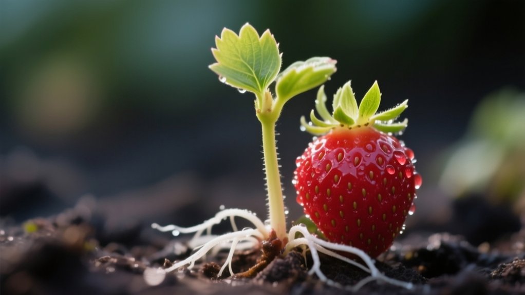 strawberry sprouts emerging green