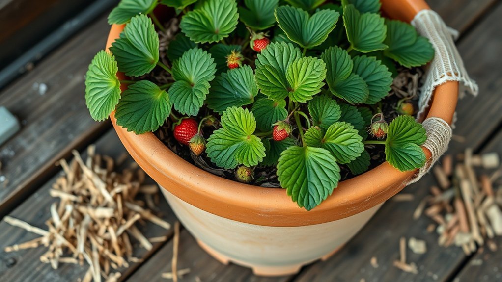 winterize potted strawberries properly